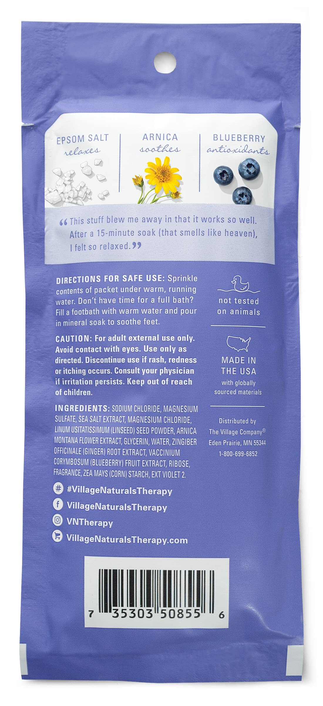 Village Naturals Therapy Comfort Mineral Bath Soak – Blueberry Citrus, 2 oz, Pack of 12
