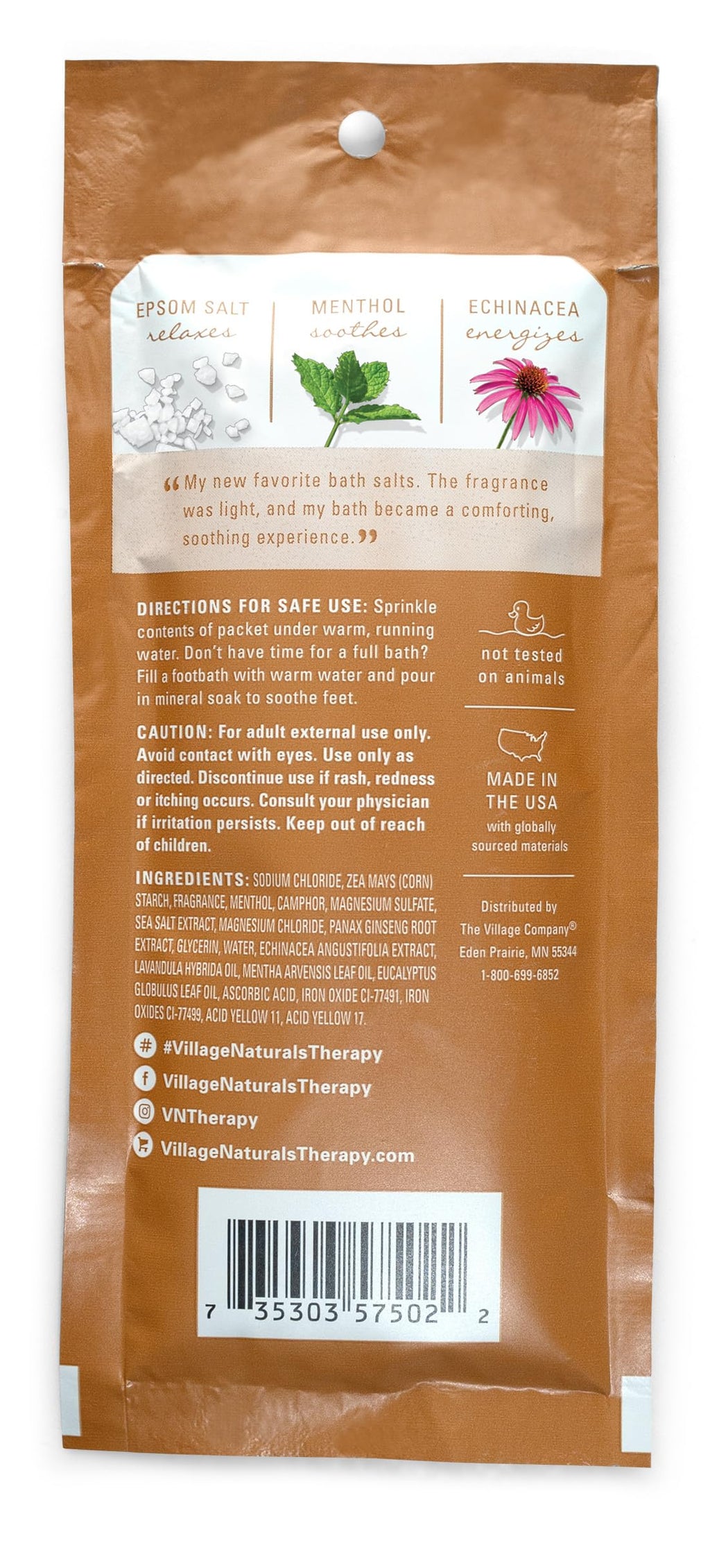 Village Naturals Therapy Breathe Mineral Bath Soak – Lemon Mint, 2 oz, Pack of 12