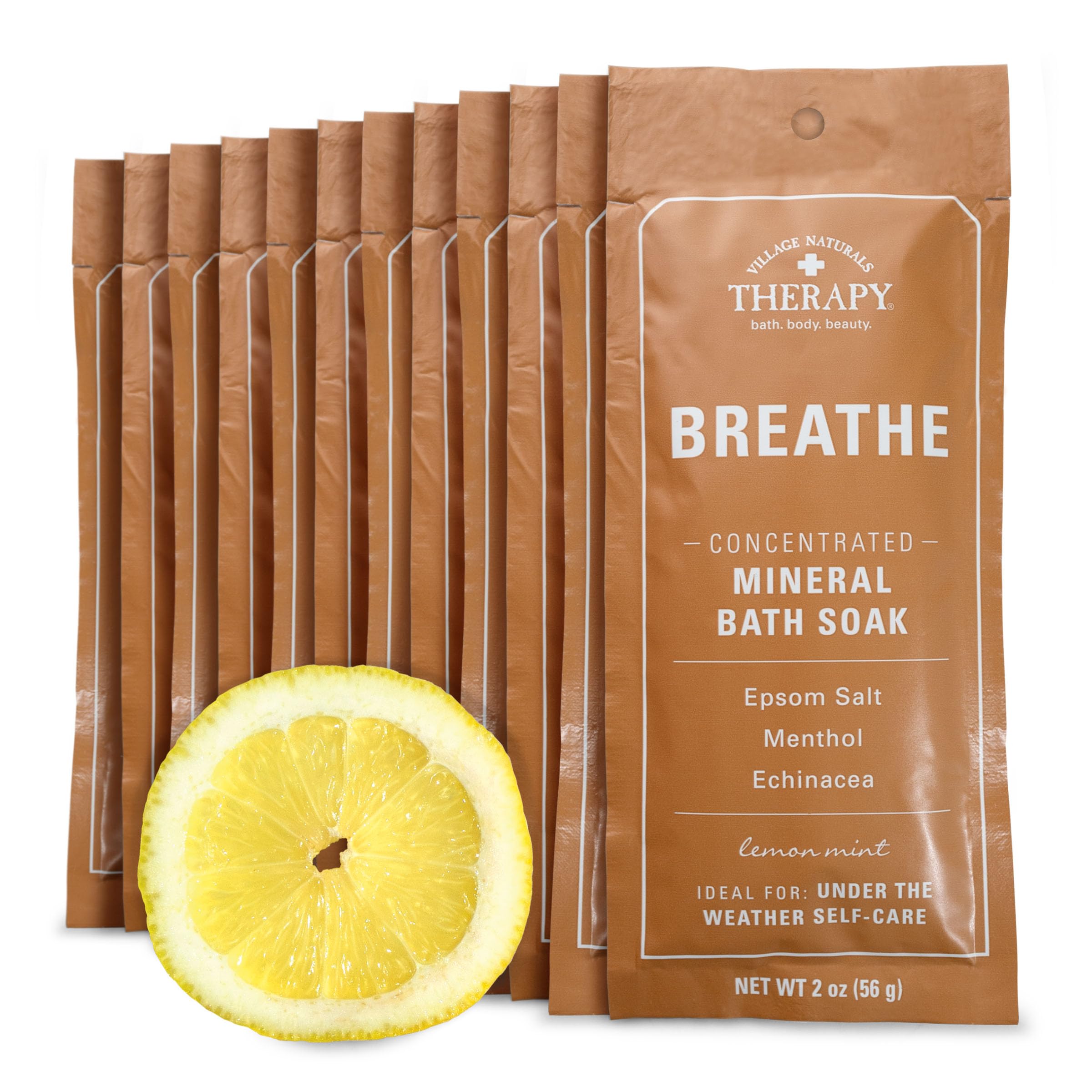 Village Naturals Therapy Breathe Mineral Bath Soak – Lemon Mint, 2 oz, Pack of 12