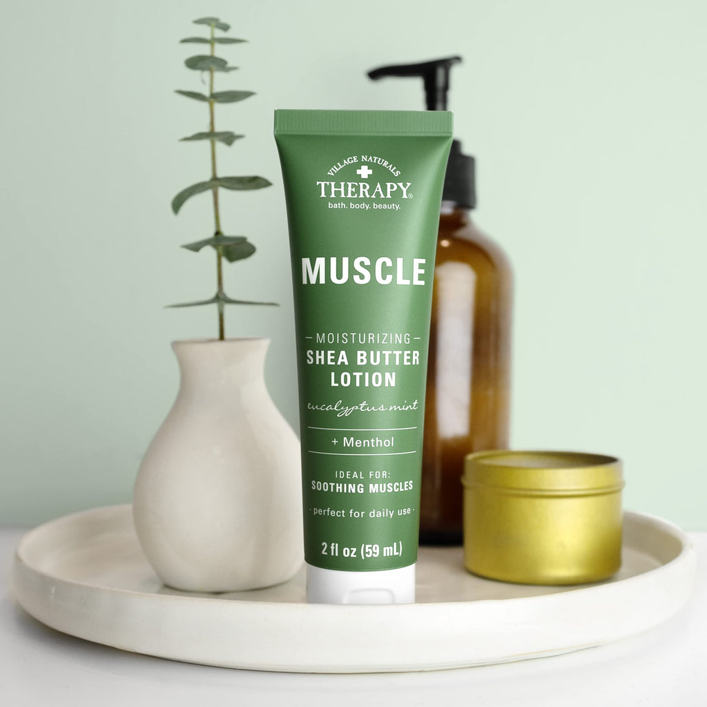 Village Naturals Therapy Muscle Shea Butter Lotion — Eucalyptus Mint, 2 oz, Pack of 6