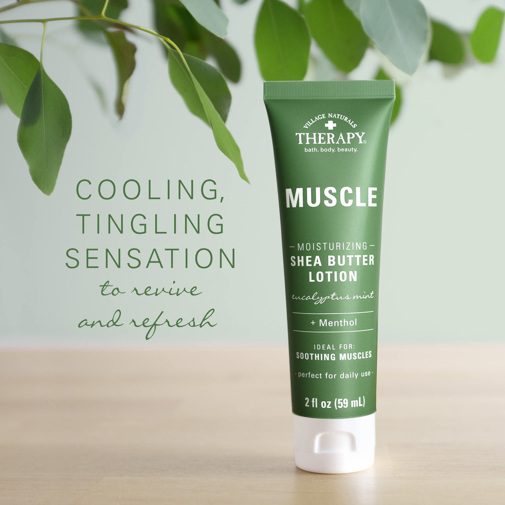 Village Naturals Therapy Muscle Shea Butter Lotion — Eucalyptus Mint, 2 oz, Pack of 6