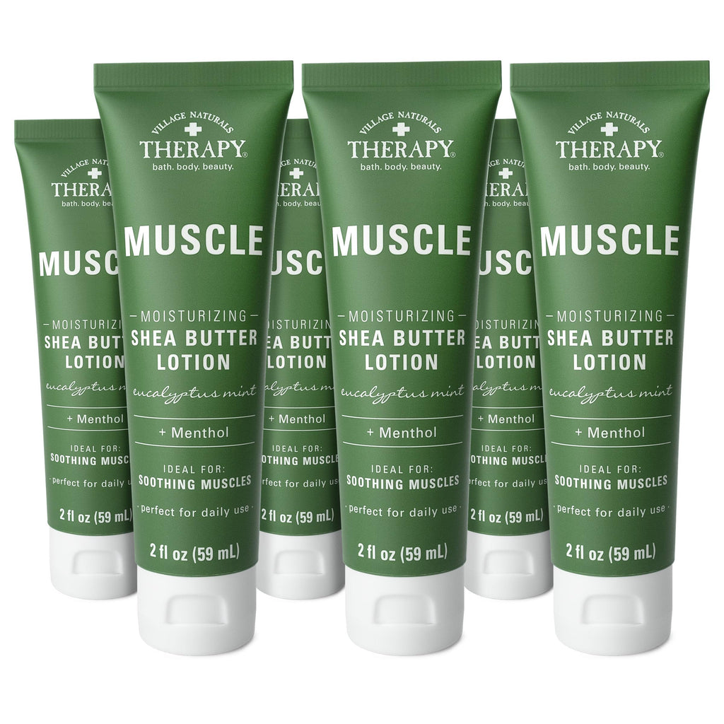 Village Naturals Therapy Muscle Shea Butter Lotion — Eucalyptus Mint, 2 oz, Pack of 6
