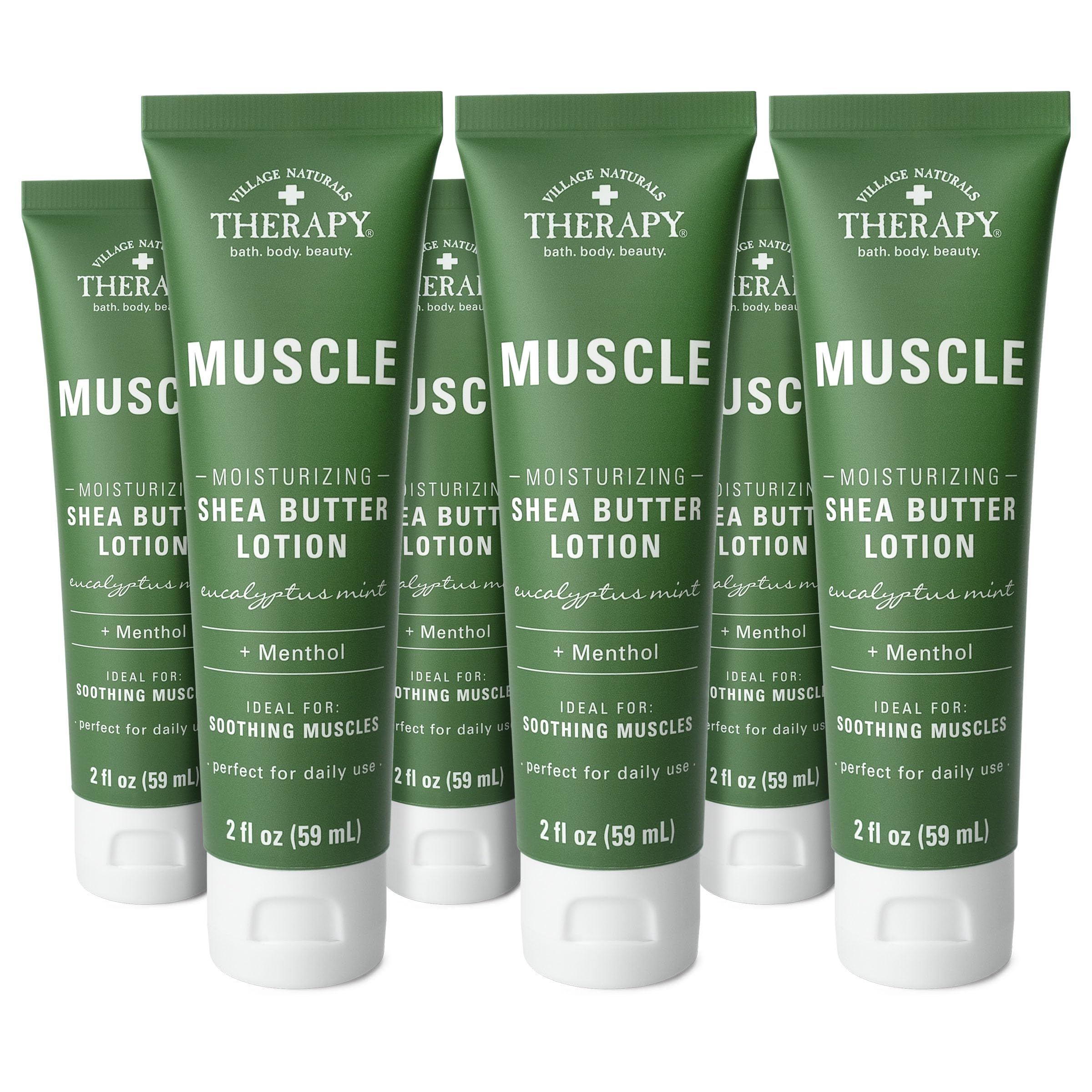 Village Naturals Therapy Muscle Shea Butter Lotion — Eucalyptus Mint, 2 oz, Pack of 6
