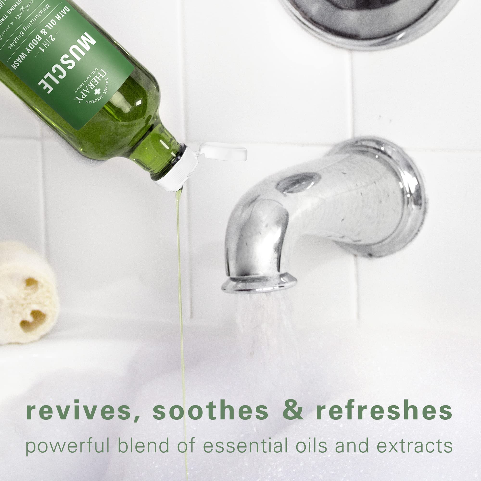 Village Naturals Therapy Muscle Foaming Bath Oil & Body Wash 2 Pack – 16 oz Each
