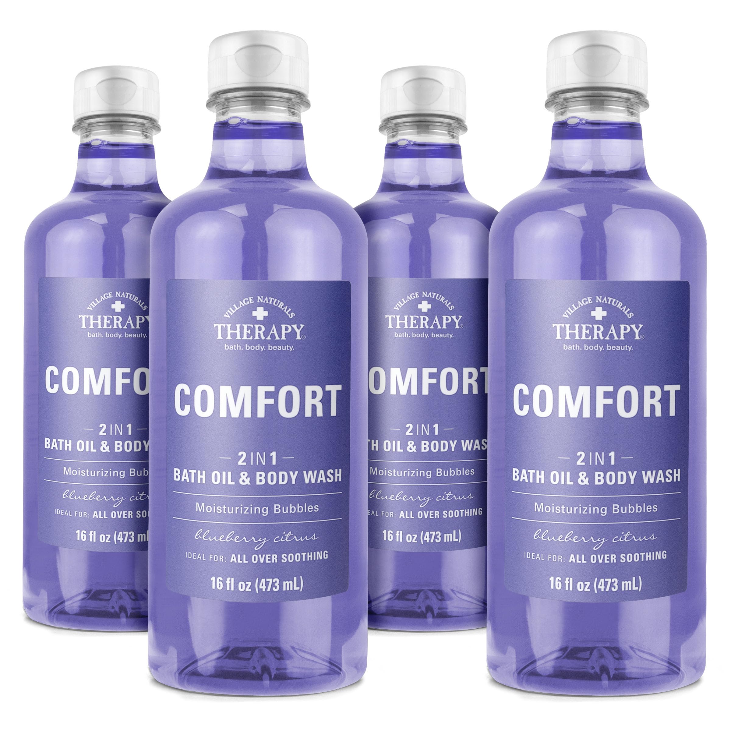 Village Naturals Therapy Comfort 2-in-1 Foaming Bath Oil & Body Wash - 16 oz, Pack of 4