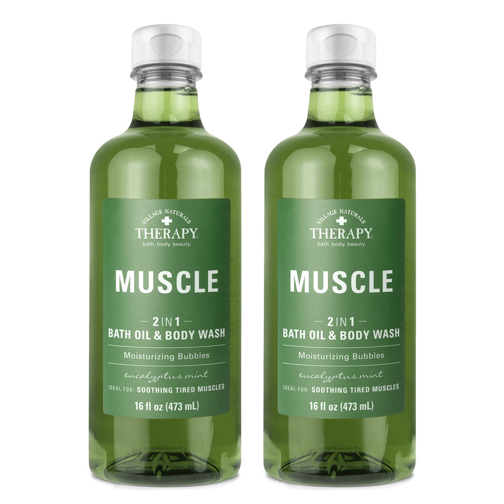 Village Naturals Therapy Muscle Foaming Bath Oil & Body Wash 2 Pack – 16 oz Each