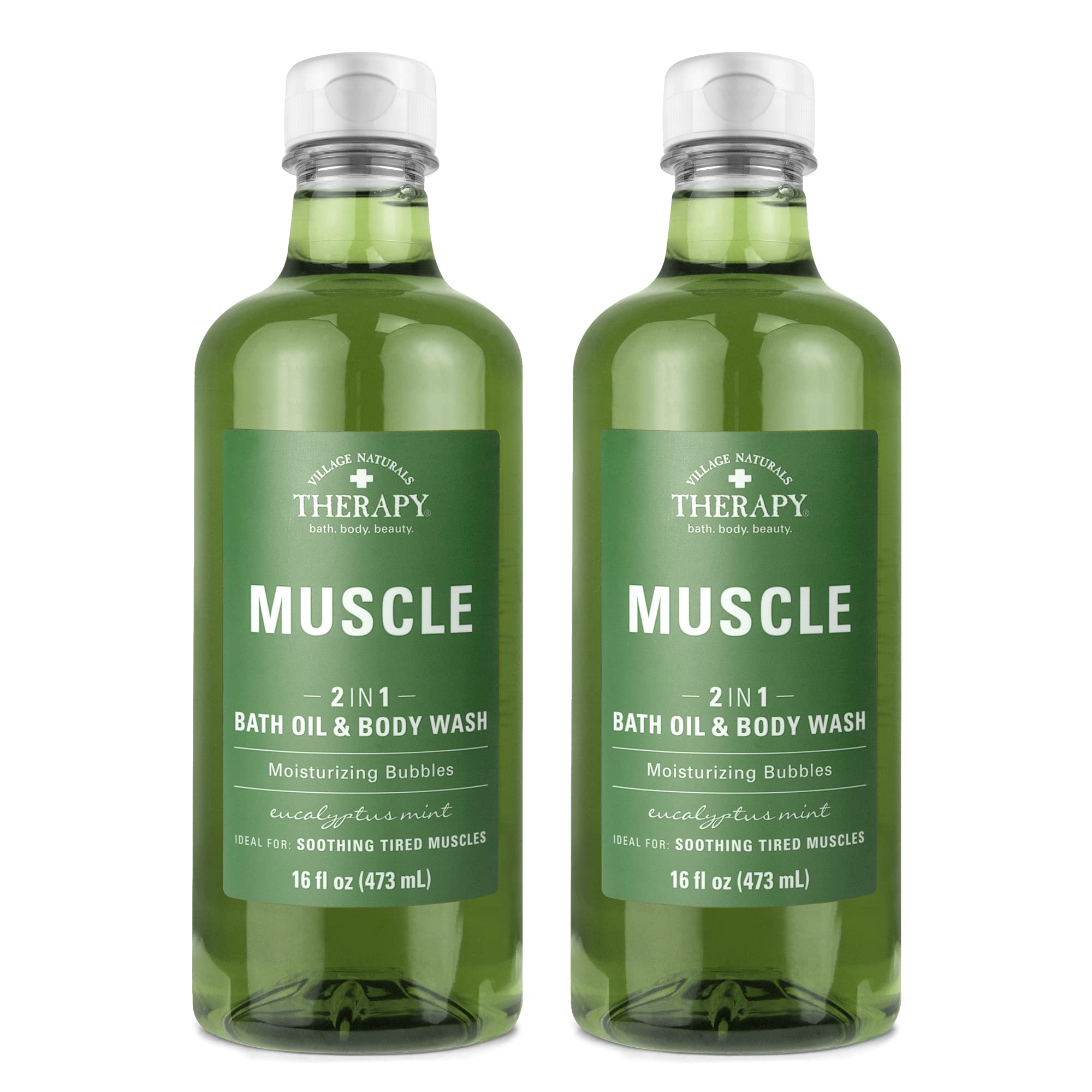 Village Naturals Therapy Muscle Foaming Bath Oil & Body Wash 2 Pack – 16 oz Each