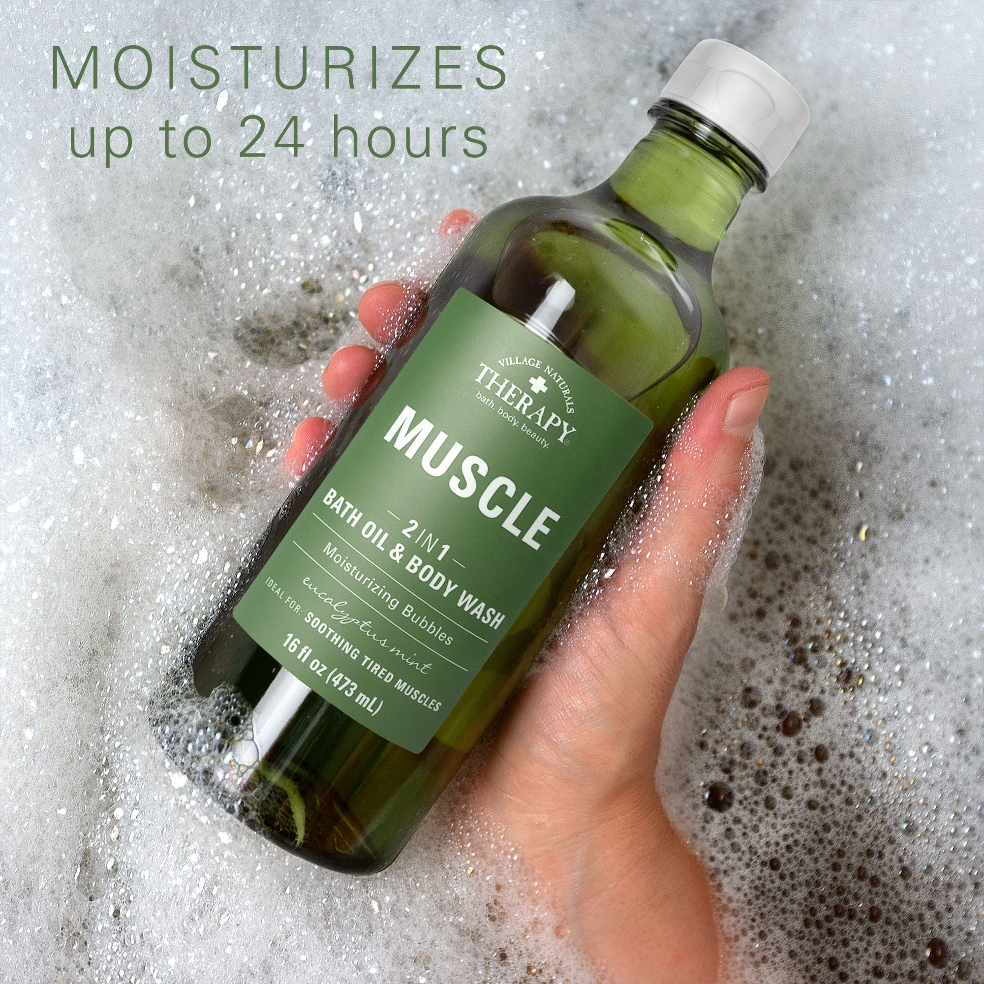 Village Naturals Therapy Muscle Foaming Bath Oil & Body Wash 2 Pack – 16 oz Each
