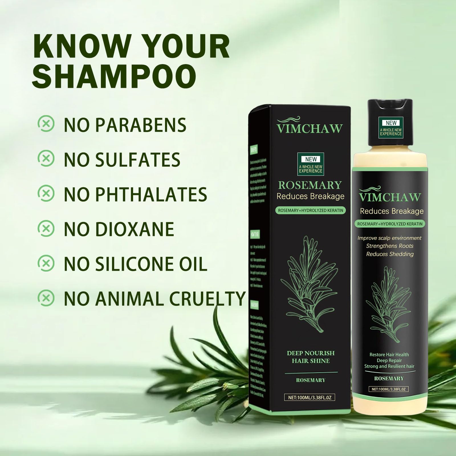 Vimchaw Organic Rosemary Hair Growth Shampoo – Strengthening with Hydrolyzed Keratin