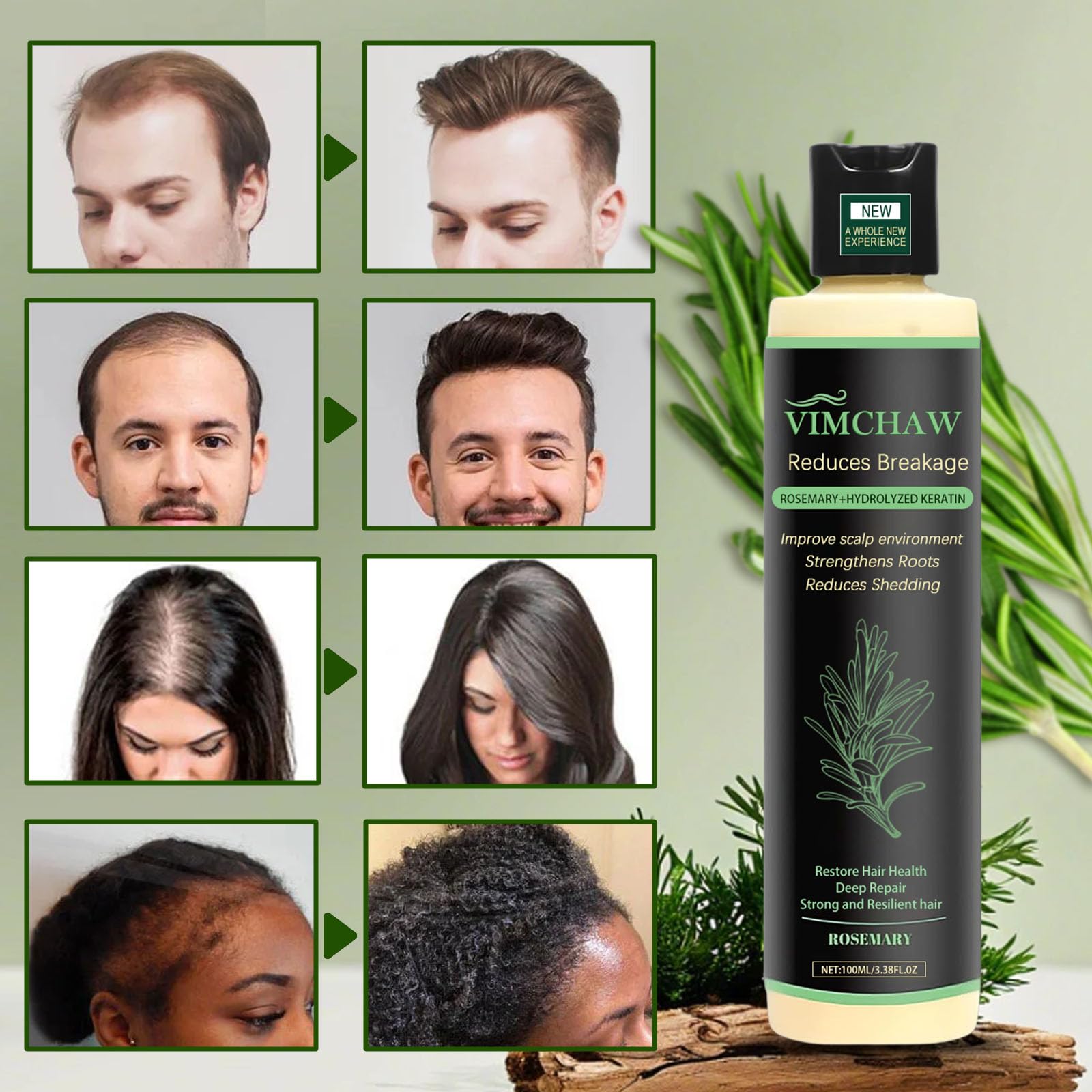 Vimchaw Organic Rosemary Hair Growth Shampoo for Thinning Hair | Strengthening with Hydrolyzed Keratin