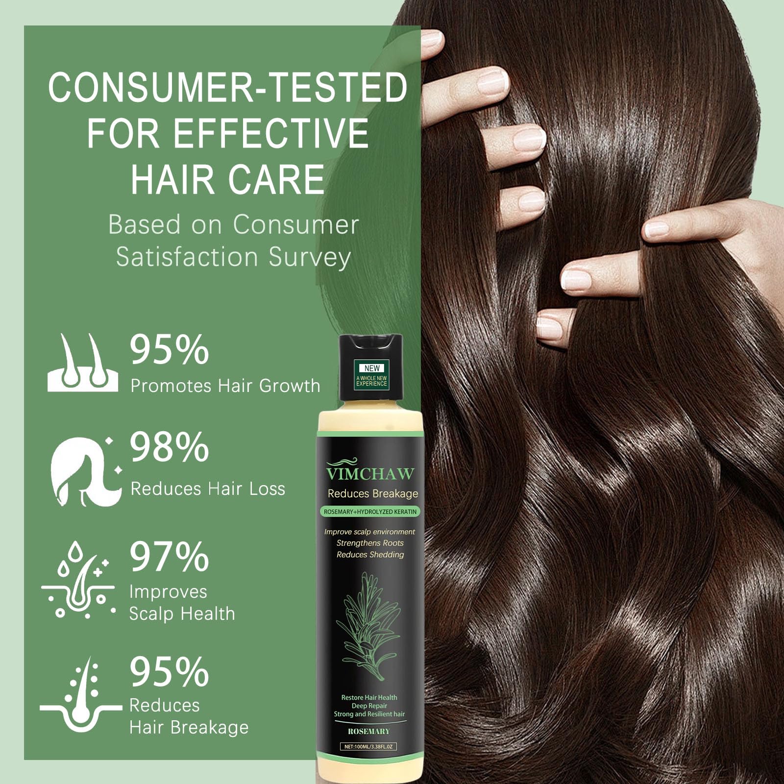 Vimchaw Organic Rosemary Hair Growth Shampoo for Thinning Hair | Strengthening with Hydrolyzed Keratin