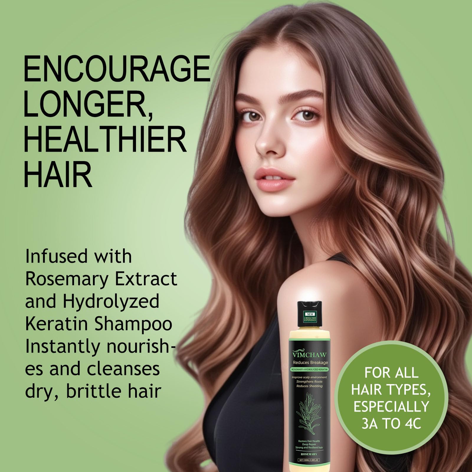Vimchaw Organic Rosemary Hair Growth Shampoo – Strengthening with Hydrolyzed Keratin