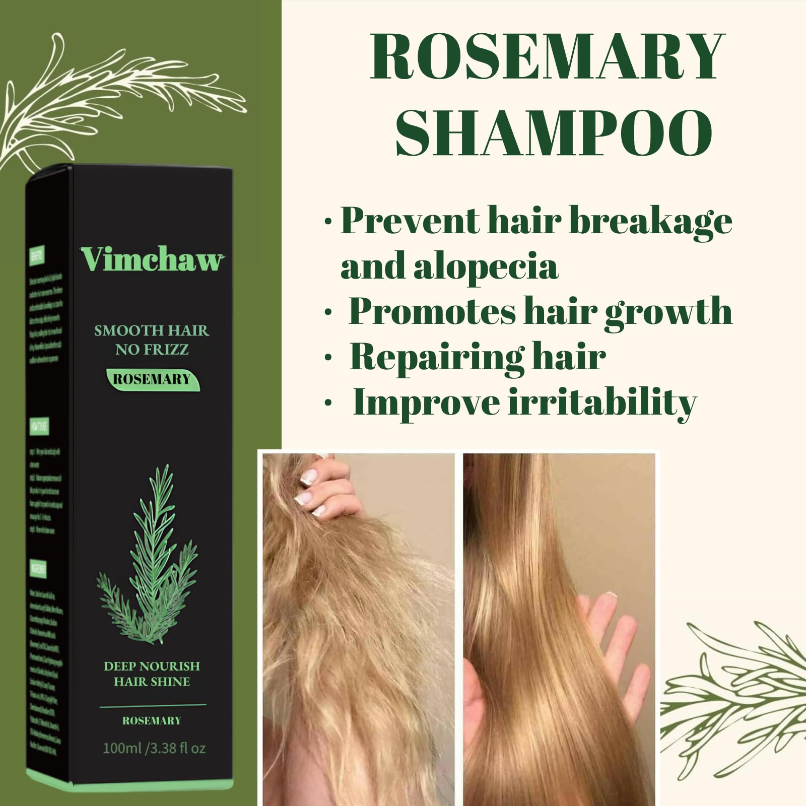 Vimchaw Rosemary Hair Growth Shampoo – Organic, Keratin-Infused for Thinning Hair (3x3.4 oz Pack)