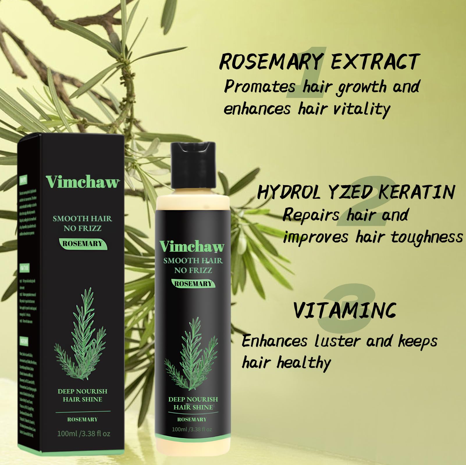 Vimchaw Rosemary Hair Growth Shampoo – Organic, Keratin-Infused for Thinning Hair (3x3.4 oz Pack)
