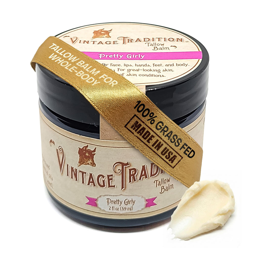 Vintage Tradition Beef Tallow All-Purpose Balm – Ultra-Rich Hydration, Floral Scent, 2 fl oz