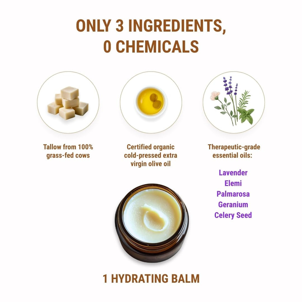 Vintage Tradition Beef Tallow All-Purpose Balm – Ultra-Rich Hydration, Floral Scent, 2 fl oz