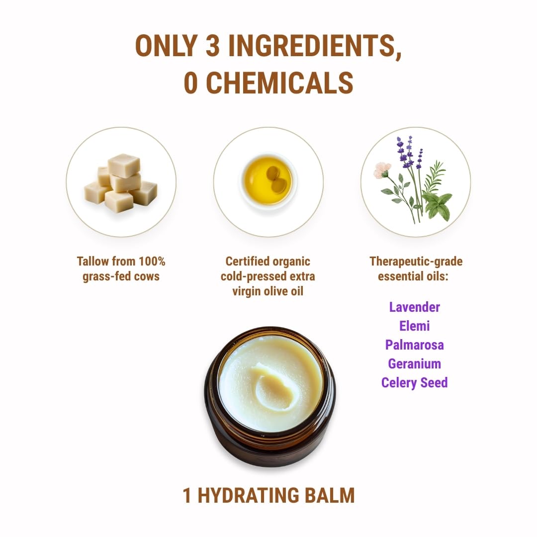 Vintage Tradition Beef Tallow All-Purpose Balm – Ultra-Rich Hydration, Floral Scent, 2 fl oz