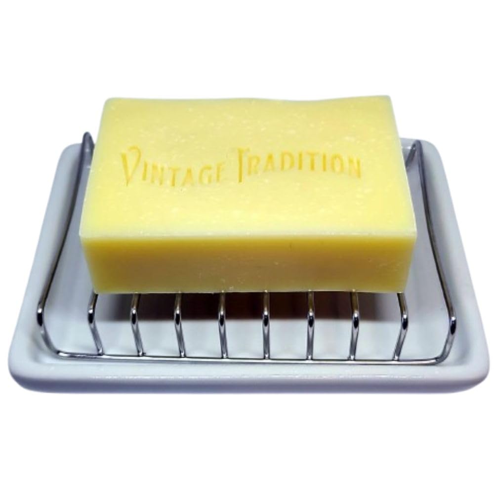 Vintage Tradition Unscented Tallow Balm Soap Bundle with White Ceramic Holder