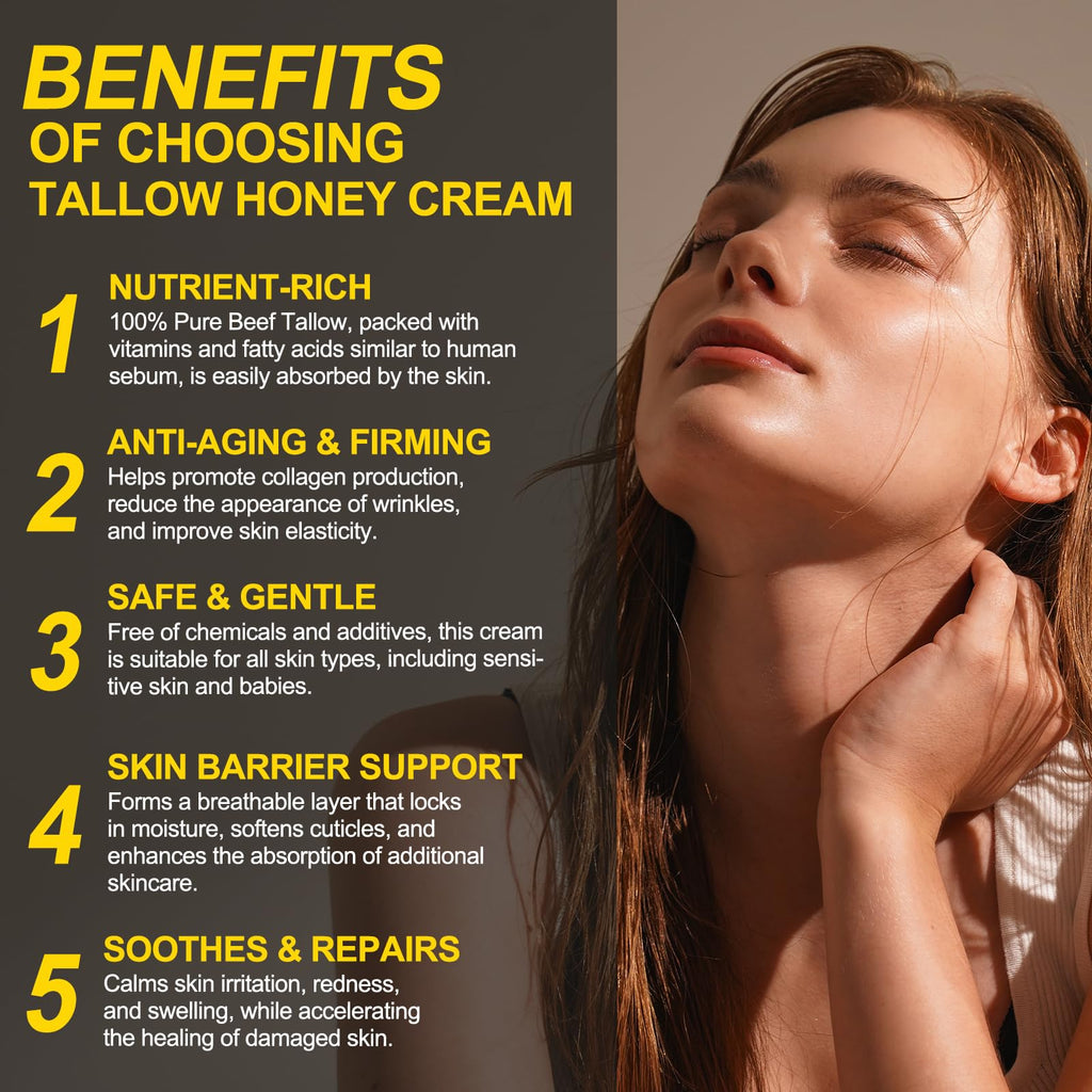 VIOFAIRY Beef Tallow Balm with Raw Honey – Grass-Fed Tallow & Wild Honey, Organic Face & Body Moisturizer, 4.2 oz