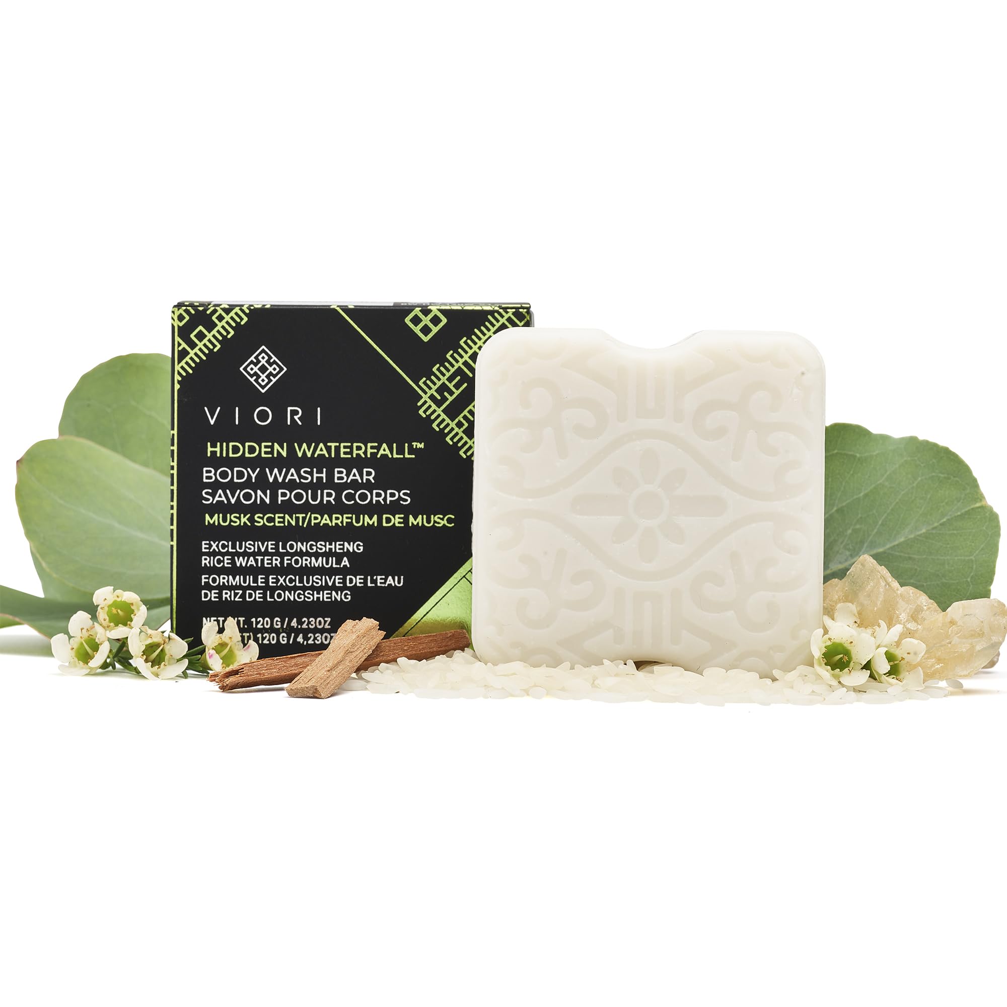Viori Hidden Waterfall Body Wash Bar Soap – Sweet Musk Organic, Extra Moisturizing