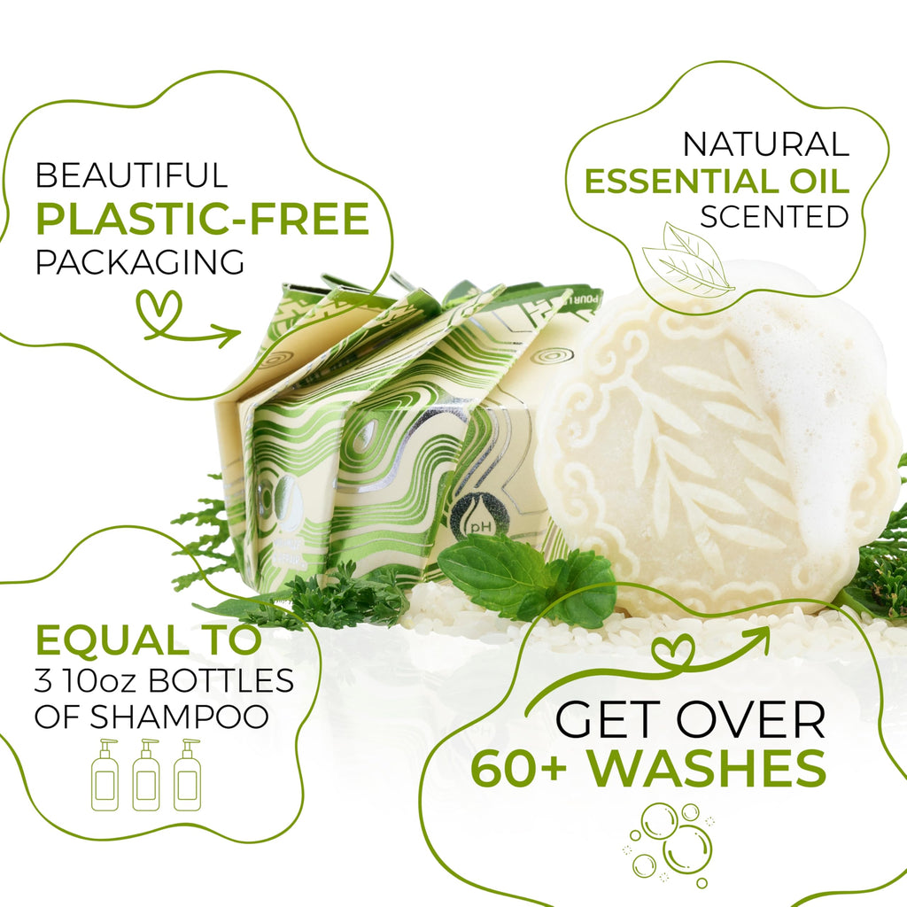 Viori Tea Tree Mint Shampoo Bar with Rice Water – Plastic-Free, Sulfate-Free