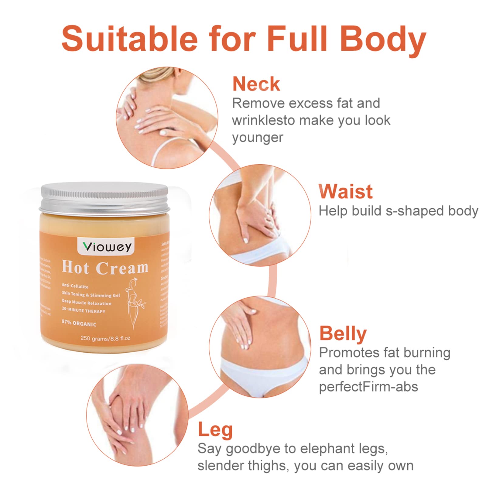 Viowey Hot Cream – Fat Burning Body Cream for Tummy, Waist & Limbs, 8.8oz