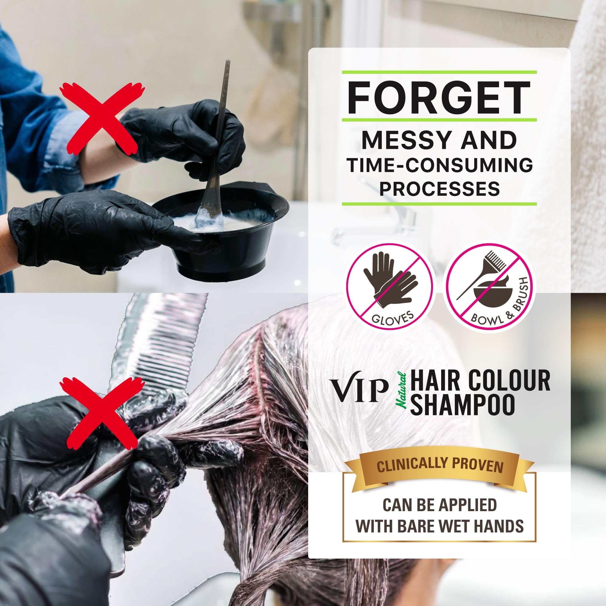 VIP Hair Colour Shampoo, 400ml – 3 in 1 Hair Color, Conditioner & Shampoo