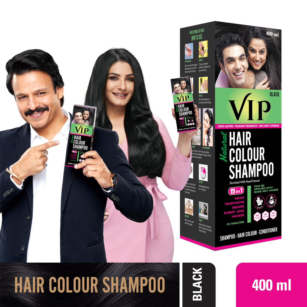 VIP Hair Colour Shampoo, 400ml – 3 in 1 Hair Color, Conditioner & Shampoo