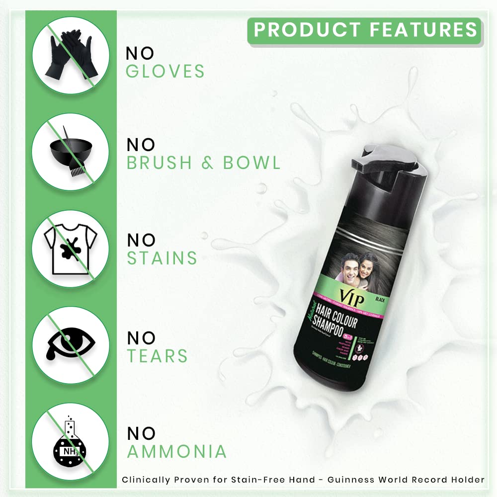 VIP Hair Colour Shampoo, 400ml – 3 in 1 Hair Color, Conditioner & Shampoo