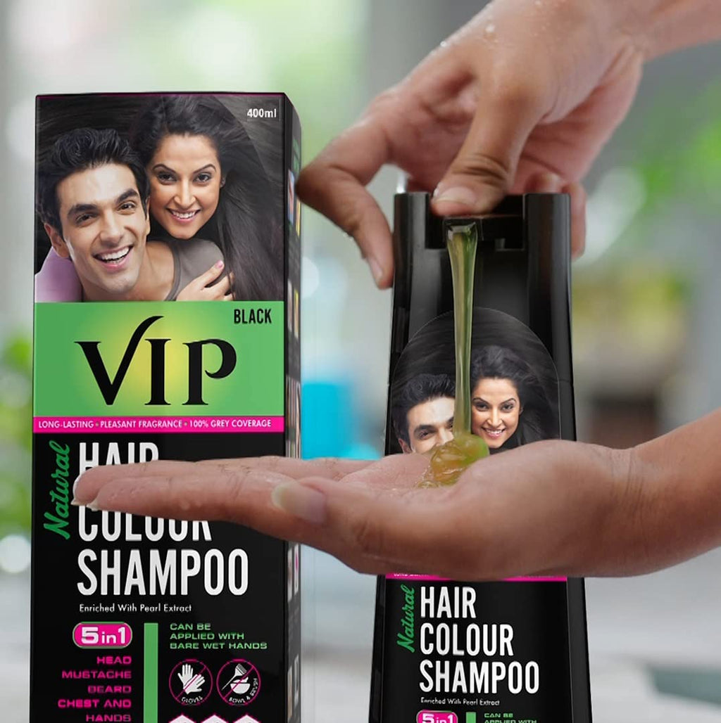 VIP Hair Colour Shampoo, 400ml – 3 in 1 Hair Color, Conditioner & Shampoo