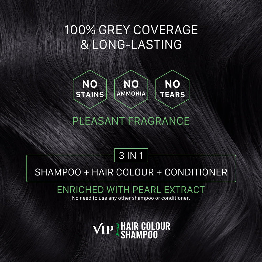 VIP Hair Colour Shampoo, 400ml – 3 in 1 Hair Color, Conditioner & Shampoo