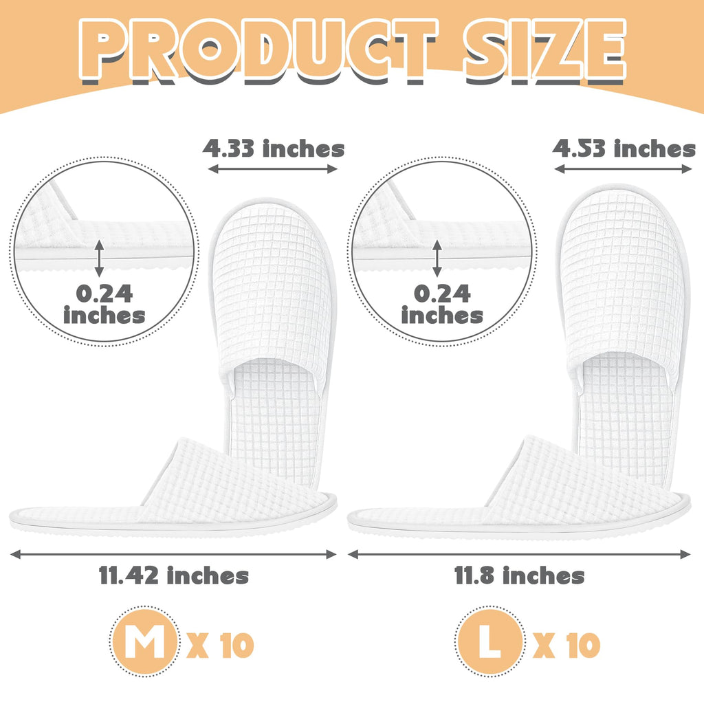 Vipay 20 Pairs White Disposable Slippers | Non-Slip, 2-Size Spa Slippers for Hotels and Travel