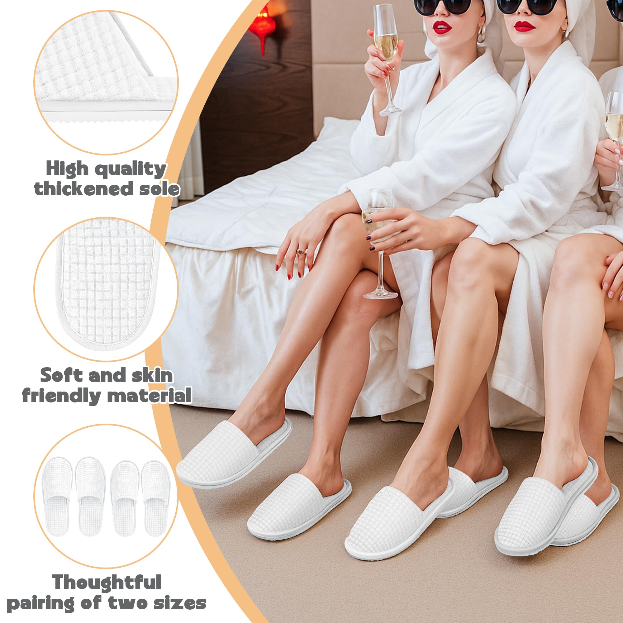 Vipay 20 Pairs White Disposable Slippers | Non-Slip, 2-Size Spa Slippers for Hotels and Travel