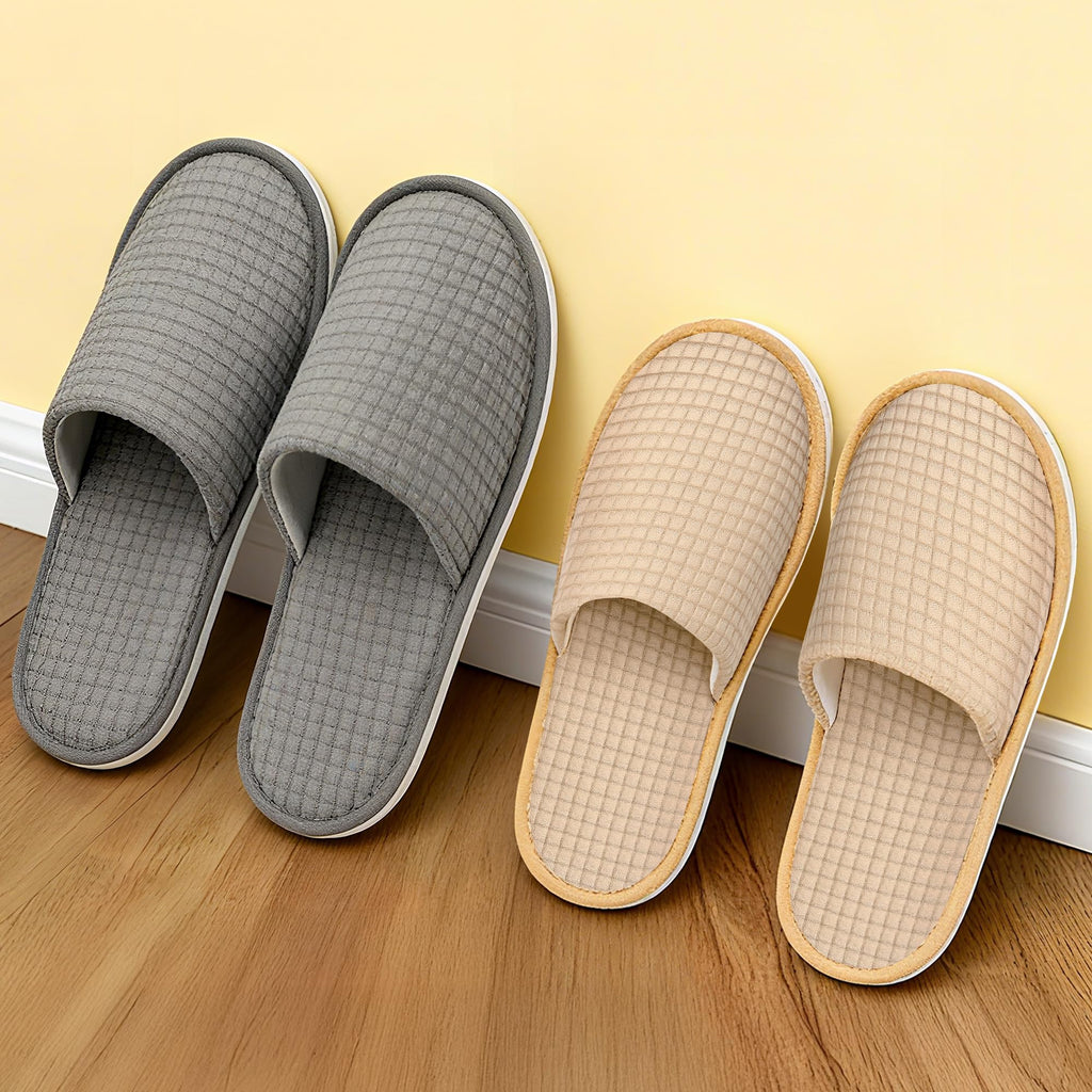 Vipay 20 Pairs Disposable Slippers – Beige M & Gray L, Breathable Non-Slip Hotel Guest Slippers