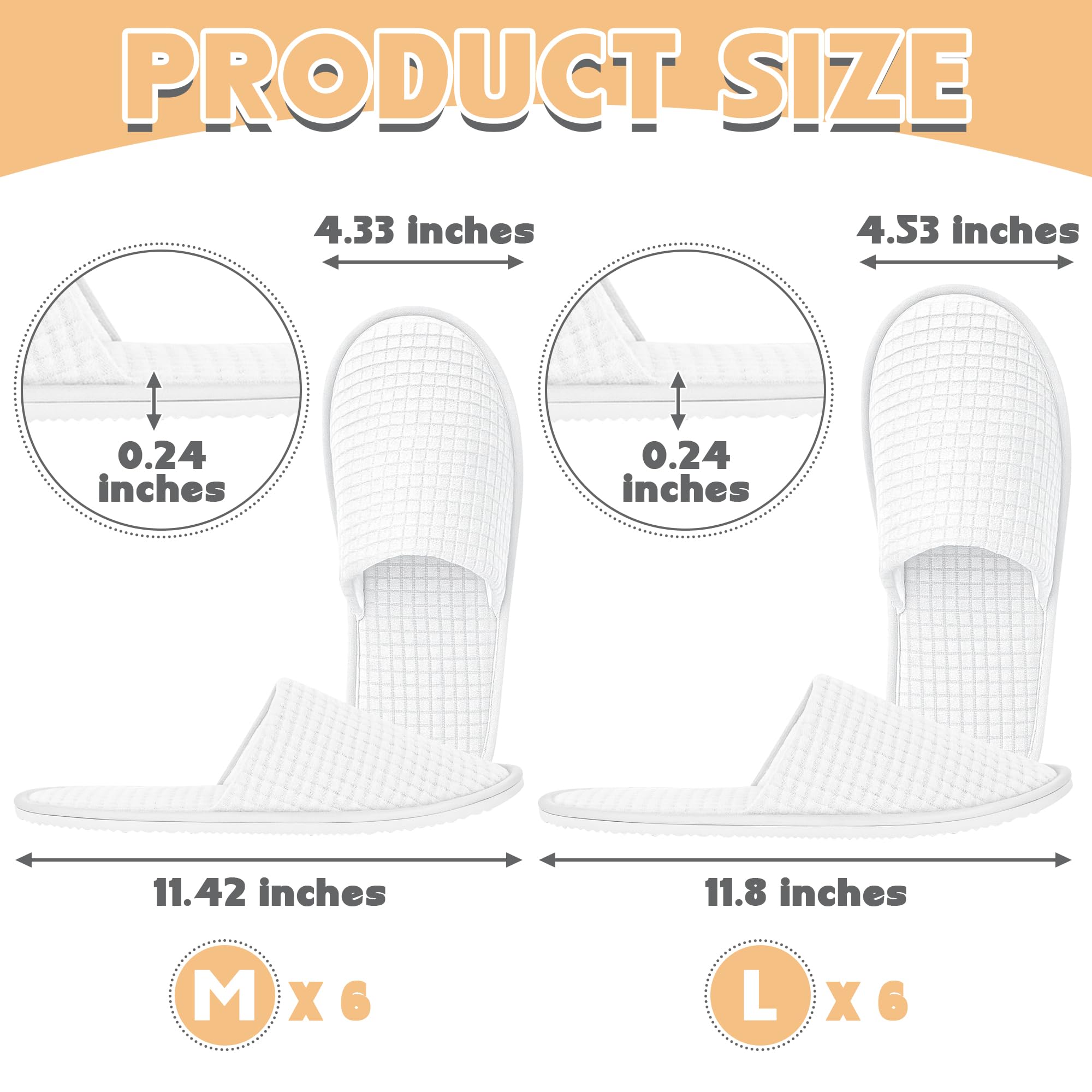 Vipay 12 Pairs Disposable Slippers for Guests – Breathable White Indoor Slippers (M/L)