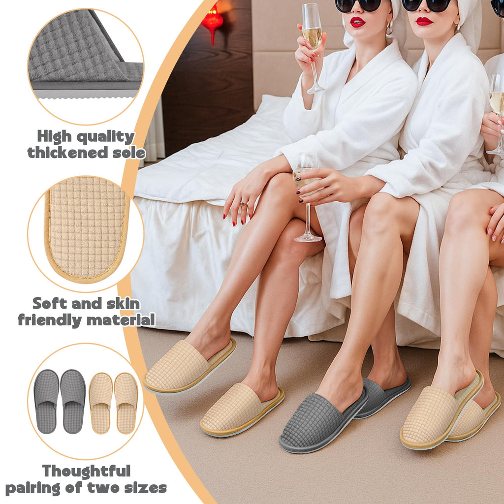 Vipay 20 Pairs Disposable Slippers – Beige M & Gray L, Breathable Non-Slip Hotel Guest Slippers