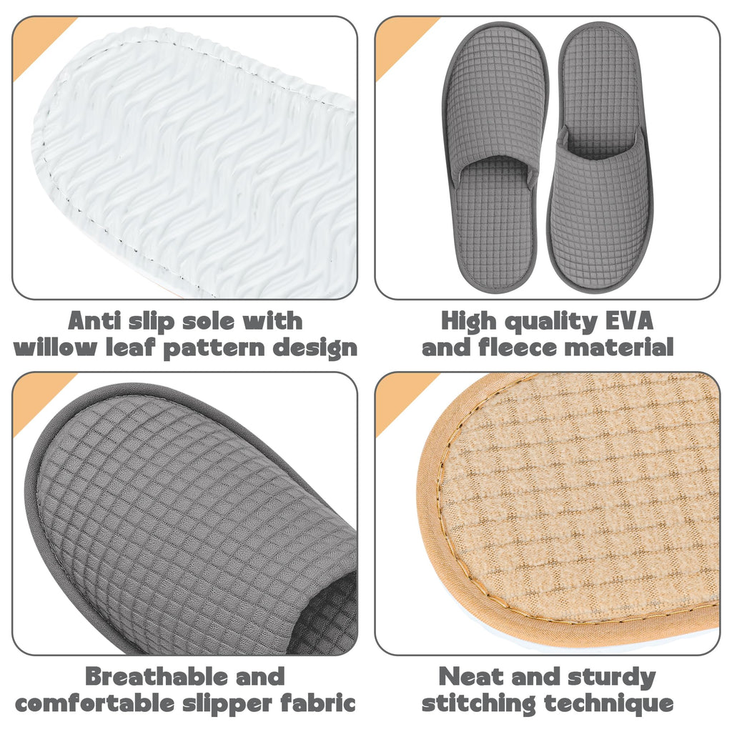 Vipay 20 Pairs Disposable Slippers – Beige M & Gray L, Breathable Non-Slip Hotel Guest Slippers