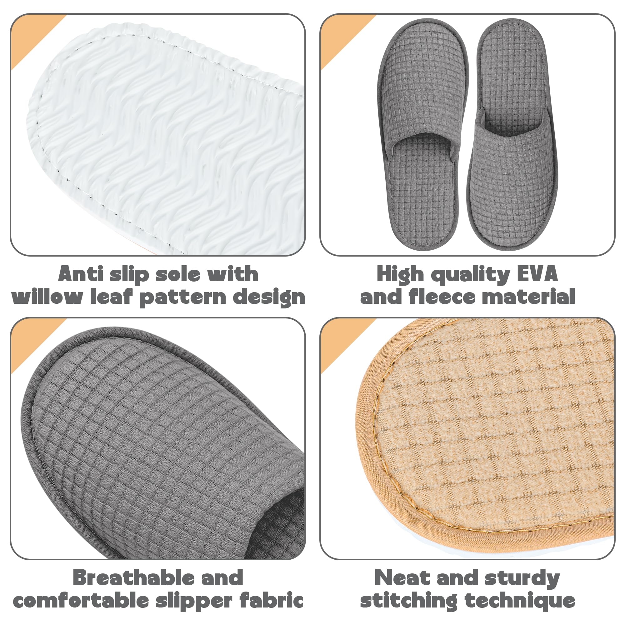 Vipay 20 Pairs Disposable Slippers – Beige M & Gray L, Breathable Non-Slip Hotel Guest Slippers
