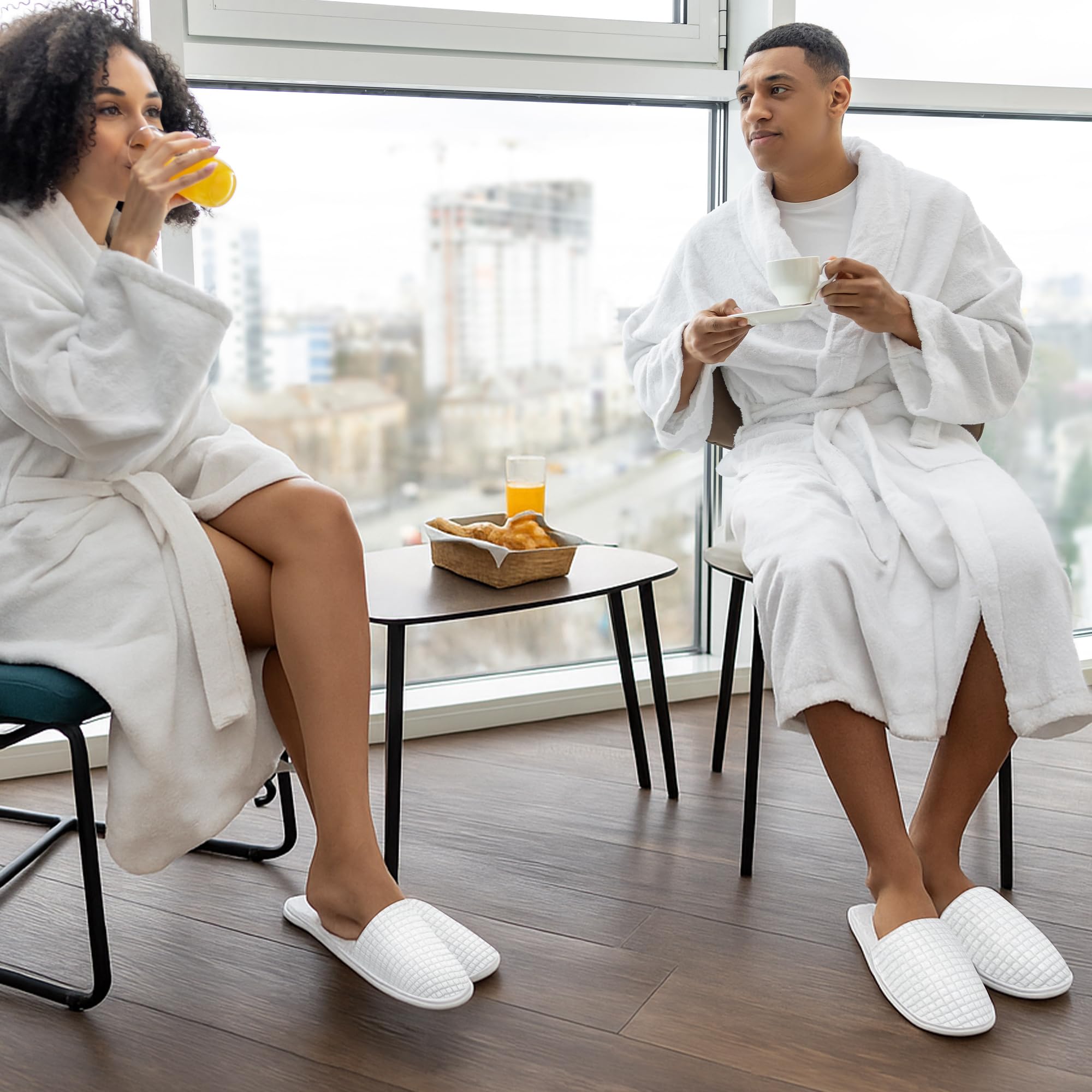 Vipay 20 Pairs White Disposable Slippers | Non-Slip, 2-Size Spa Slippers for Hotels and Travel