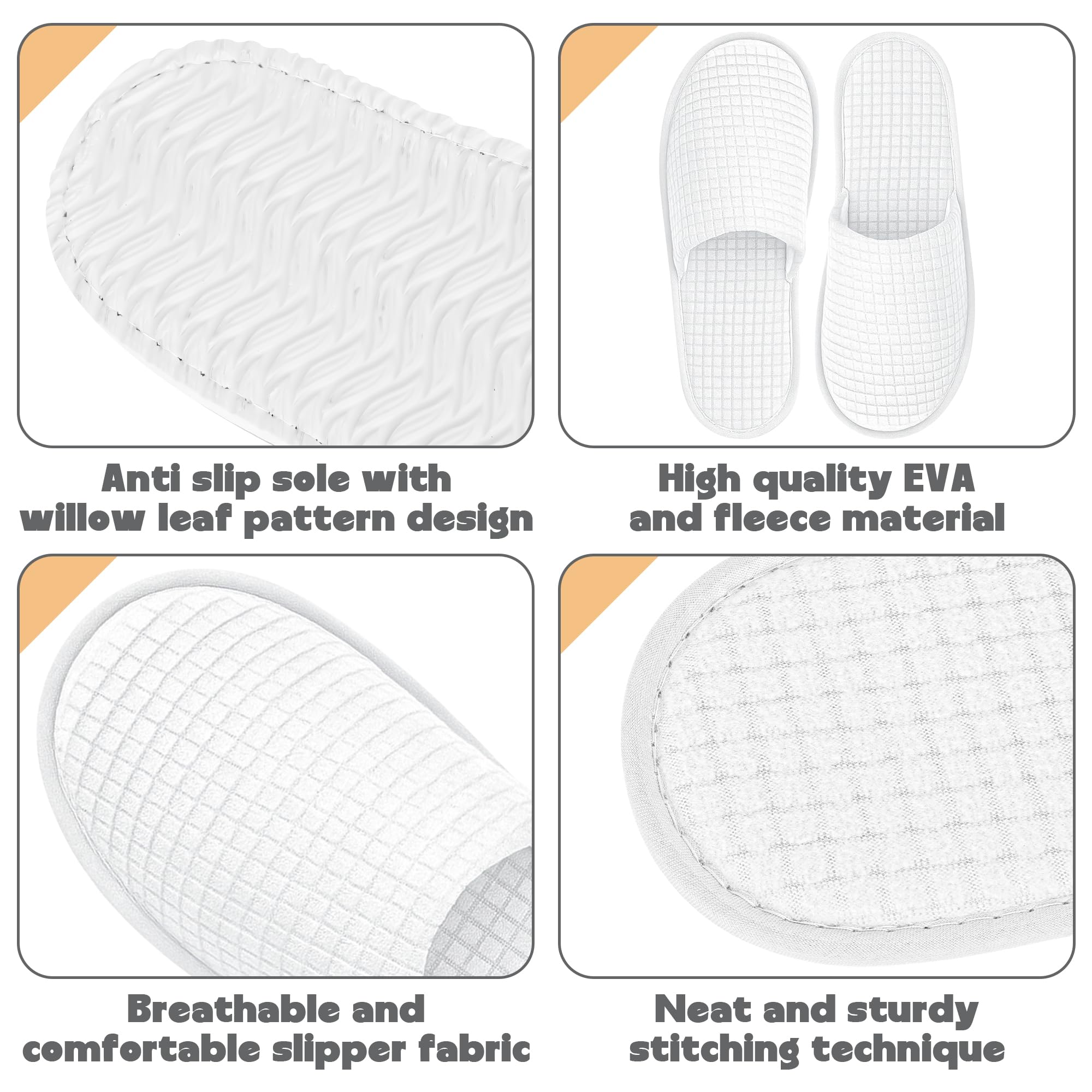 Vipay 20 Pairs White Disposable Slippers | Non-Slip, 2-Size Spa Slippers for Hotels and Travel