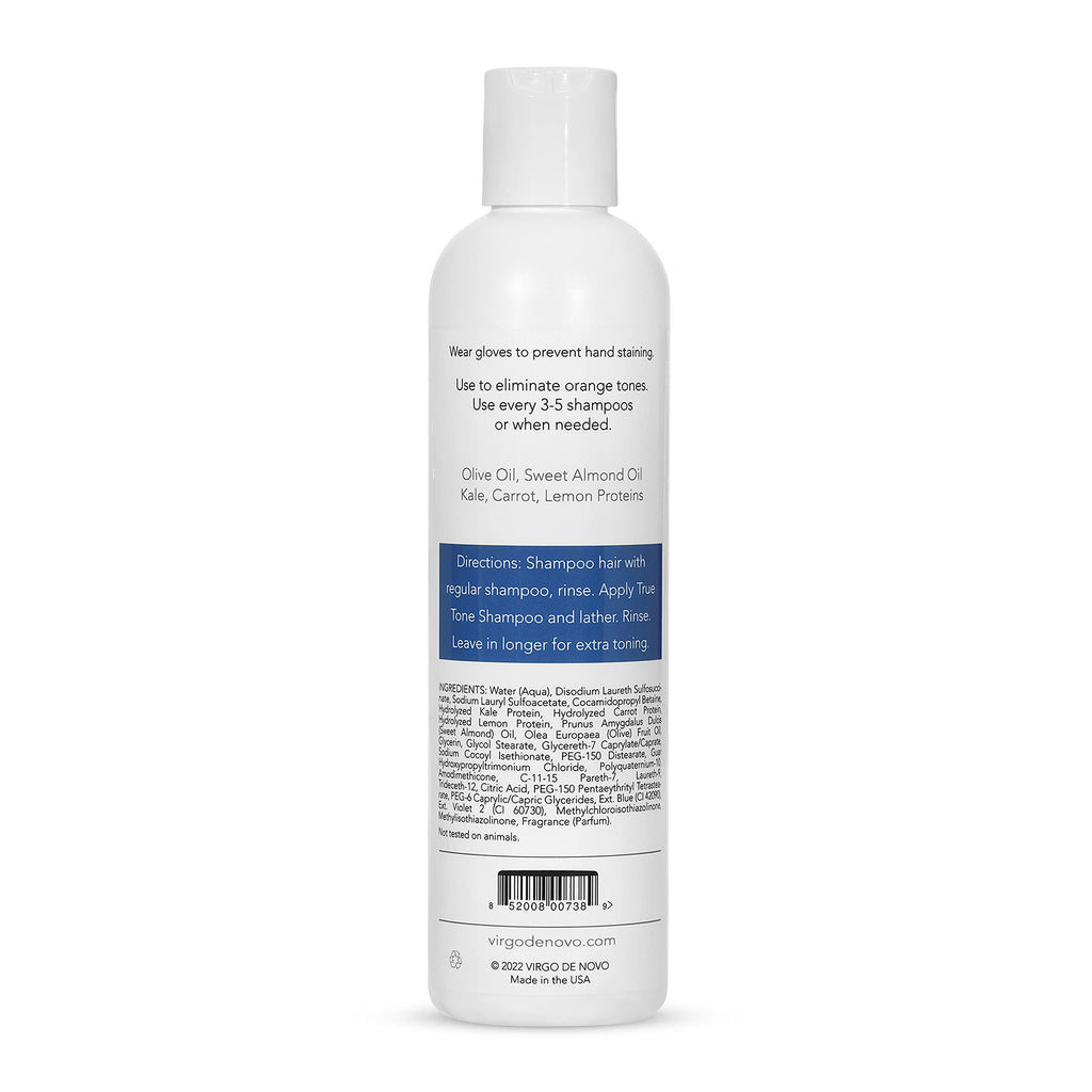 Virgo de Novo Blue Toning Shampoo 8 oz – Neutralizes Brass & Orange Tones (Sulfate-Free, Vegan)