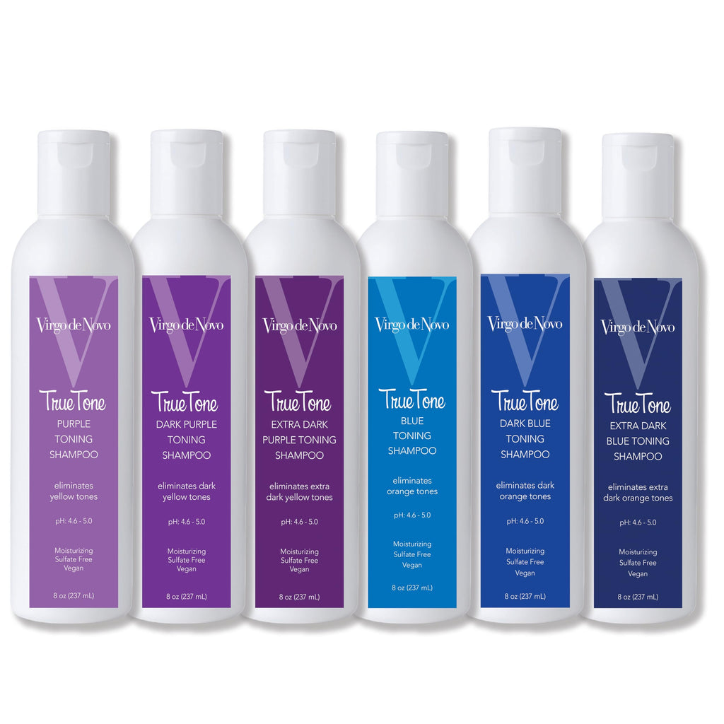 Virgo de Novo Blue Toning Shampoo 8 oz – Neutralizes Brass & Orange Tones (Sulfate-Free, Vegan)