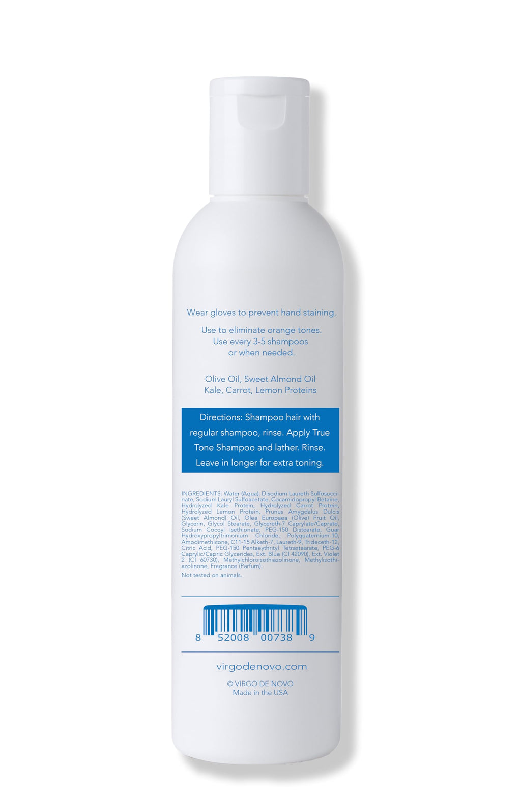 Virgo de Novo Blue Toning Shampoo 8 oz – Neutralizes Brass & Orange Tones (Sulfate-Free, Vegan)