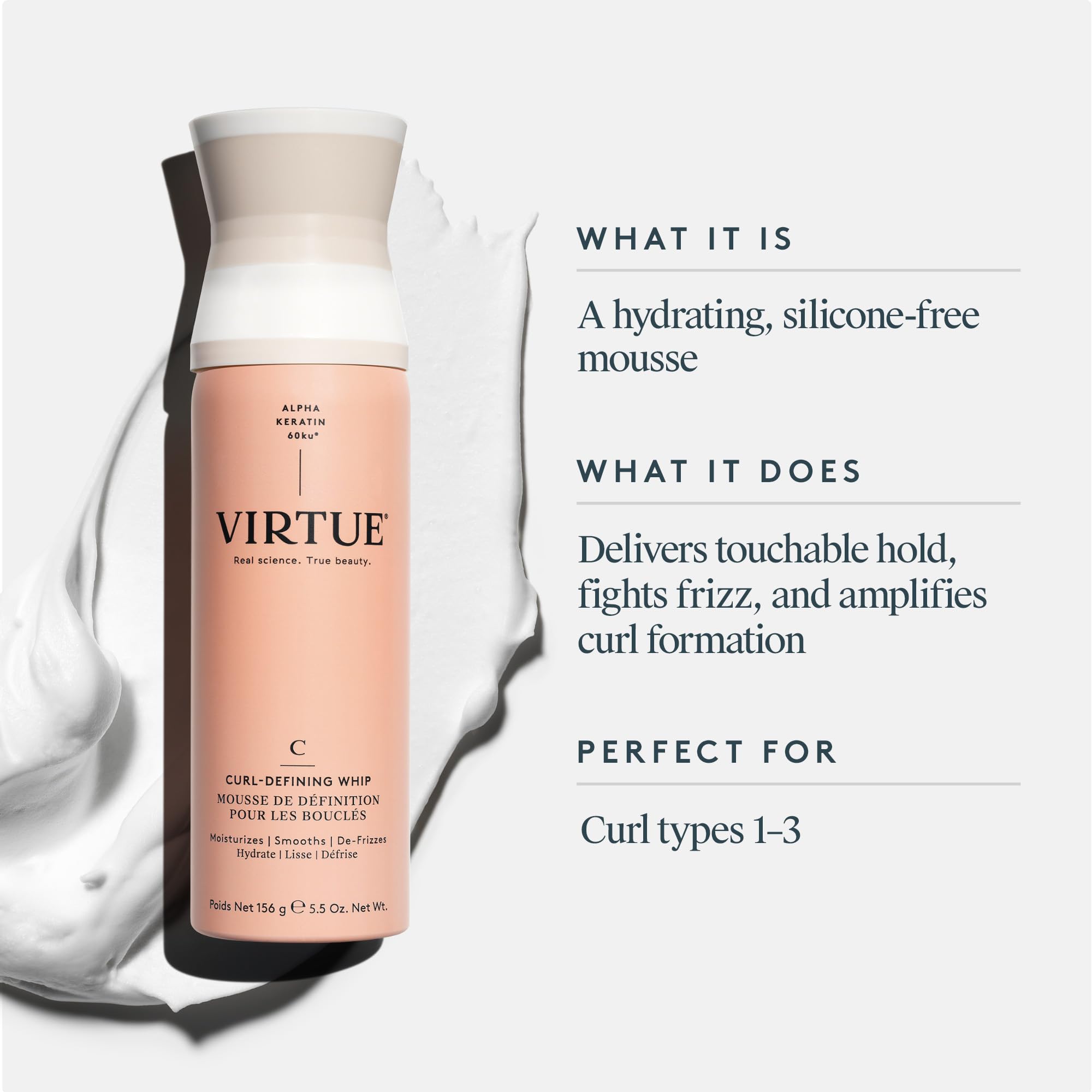 Virtue Curl Defining Whip | Hydrating Curl Cream for Defined, Frizz-Free Curls