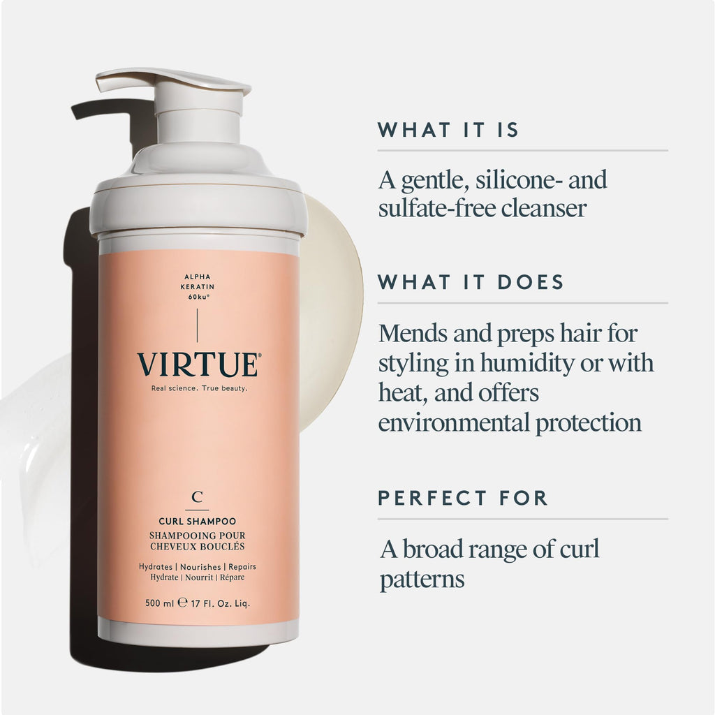 VIRTUE Curl Sulfate Free Shampoo with Jojoba Oil – Hydrates, Frizz Control & Color Safe
