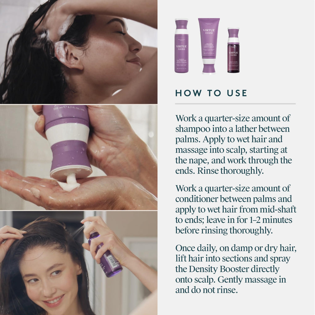 Virtue Flourish 3-Step Hair Care Bundle for Thinning Hair – Drug-Free Regimen