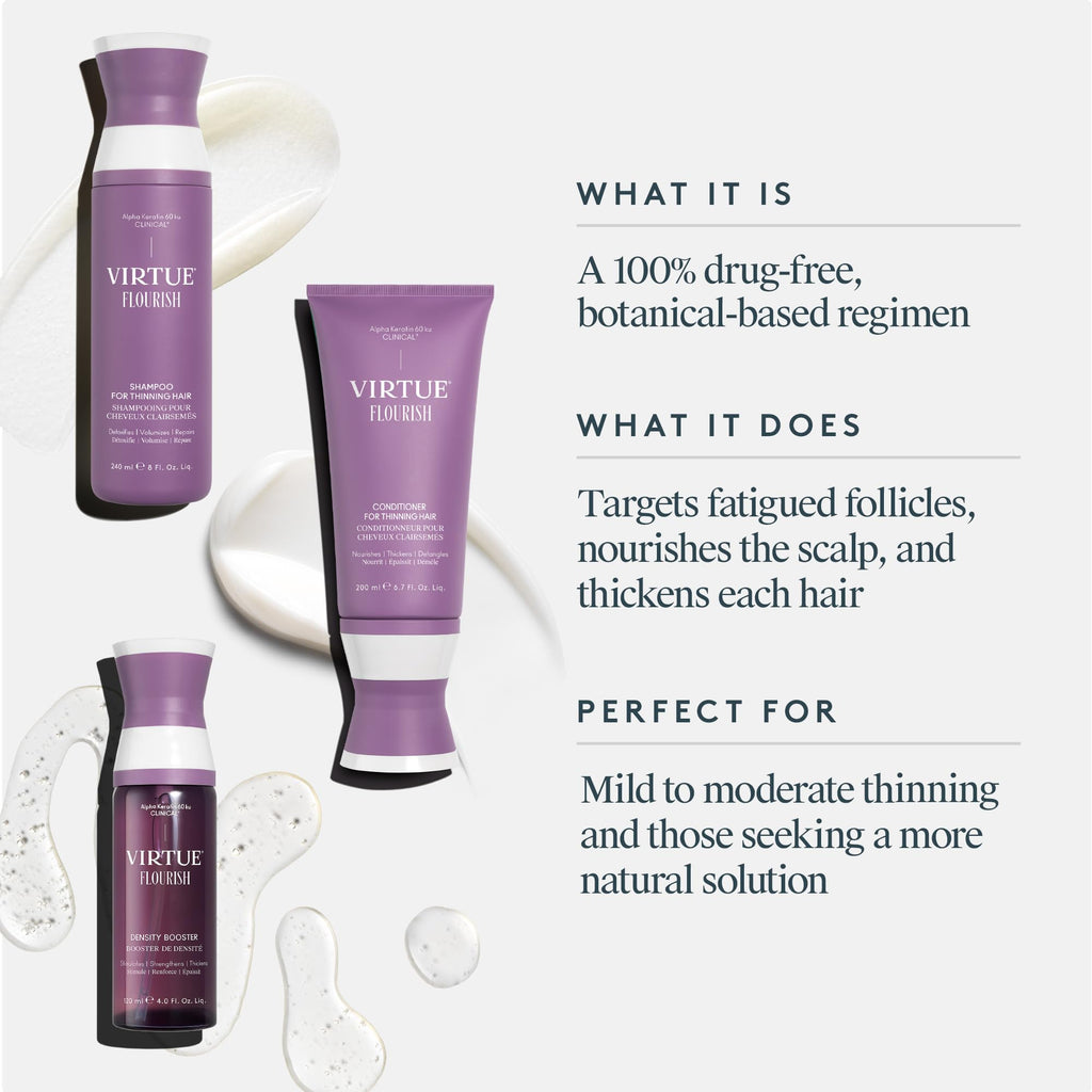 Virtue Flourish 3-Step Hair Care Bundle for Thinning Hair – Drug-Free Regimen