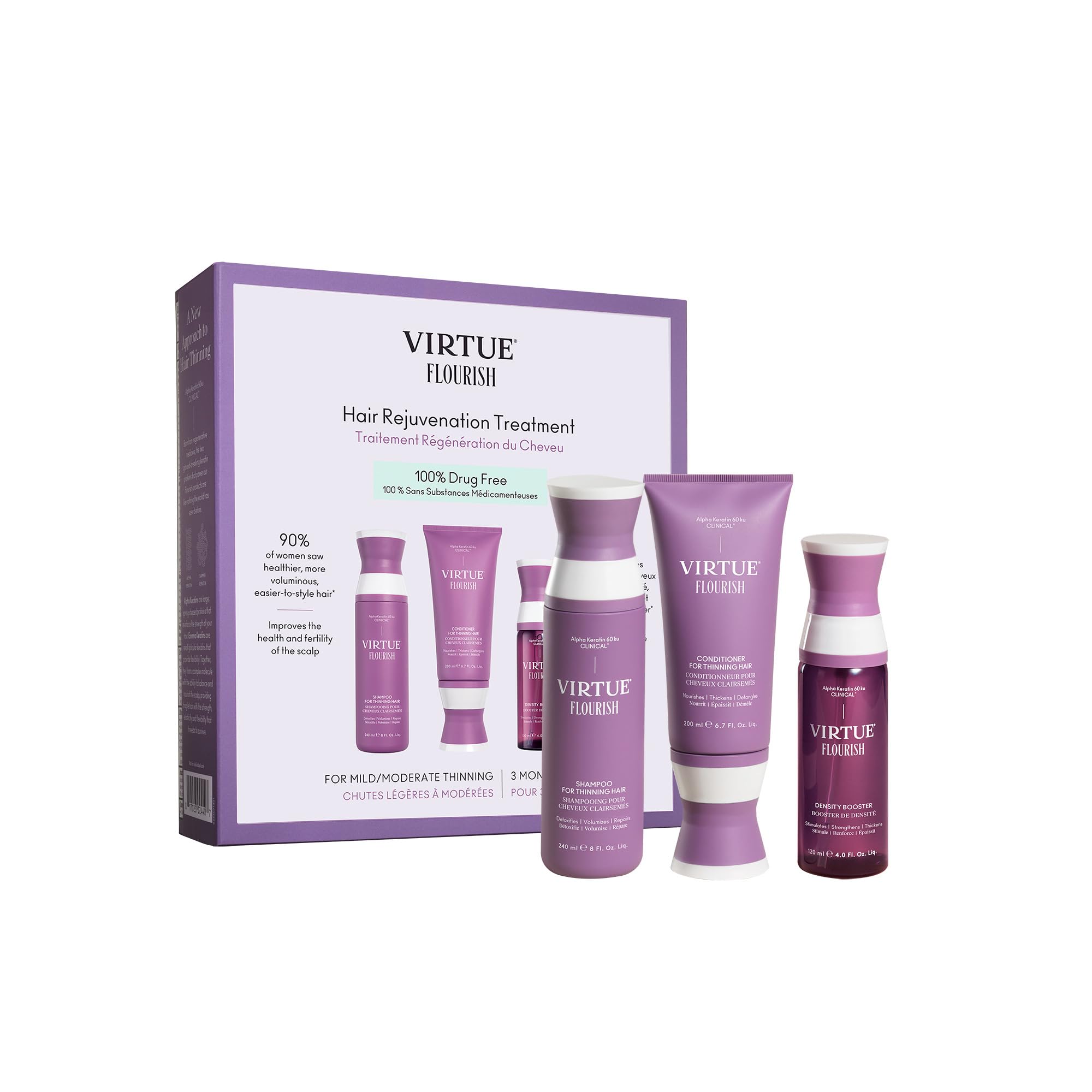 Virtue Flourish 3-Step Hair Care Bundle for Thinning Hair – Drug-Free Regimen