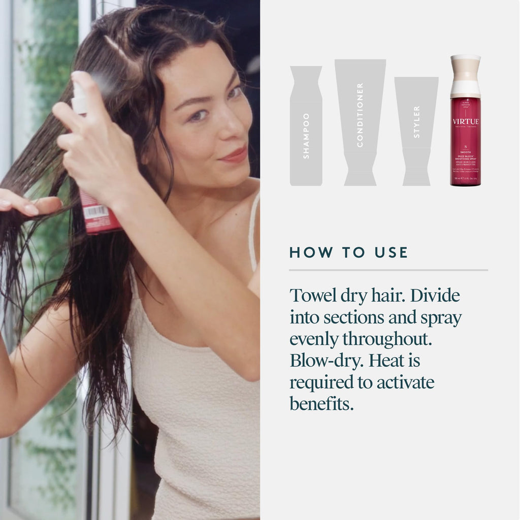VIRTUE Frizz Block Smoothing Spray | Heat & Humidity Protection, Color Safe, 5 fl oz