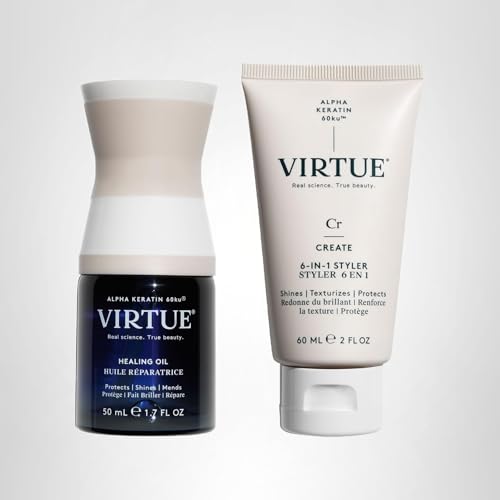 VIRTUE Healing Hair Oil & 6-in-1 Styling Cream Bundle – Repair, Protect, Style for All Hair Types
